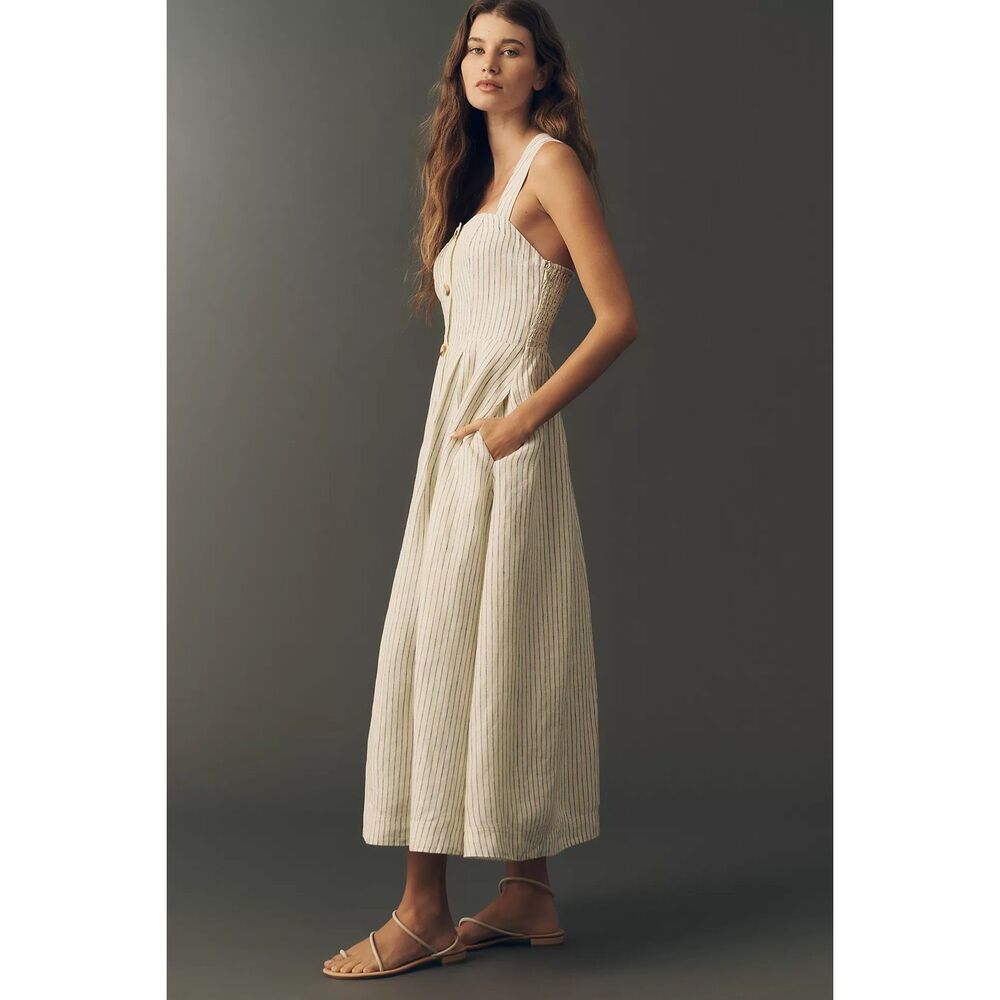 New Anthropologie Maeve 100% European Linen Sleeveless Midi Dress Size XS - Picture 4 of 9
